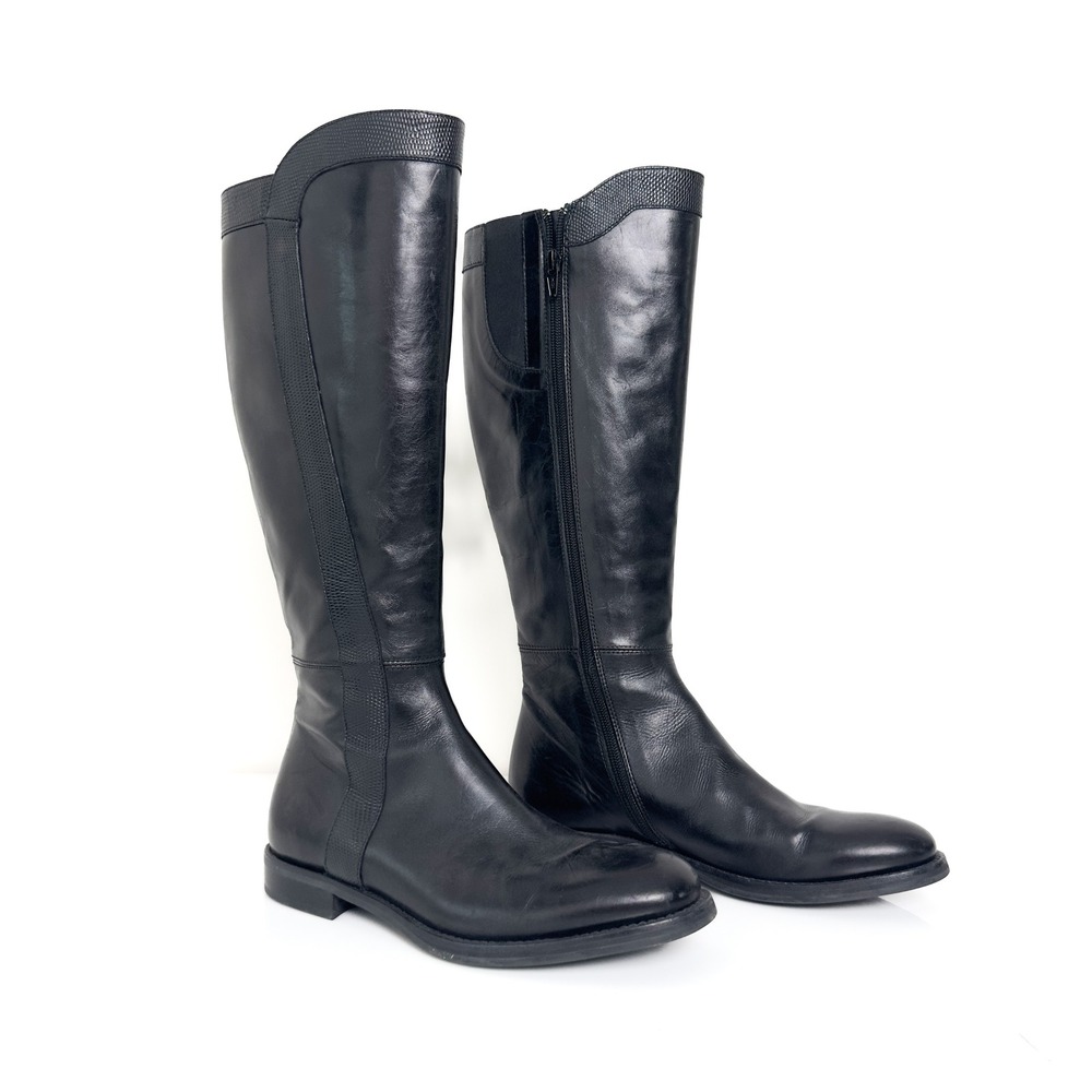 AGL Attilio Giusti Leombruni‎ Black Leather Knee High Boots Side Zip Size 37